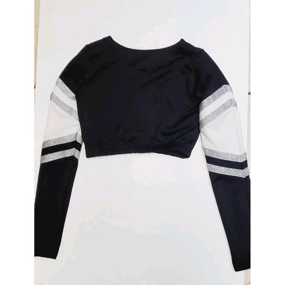Cheer Crop Top Shirt Youth Medium Long Sleeve Chasse Performance Black Silver - Picture 6 of 6